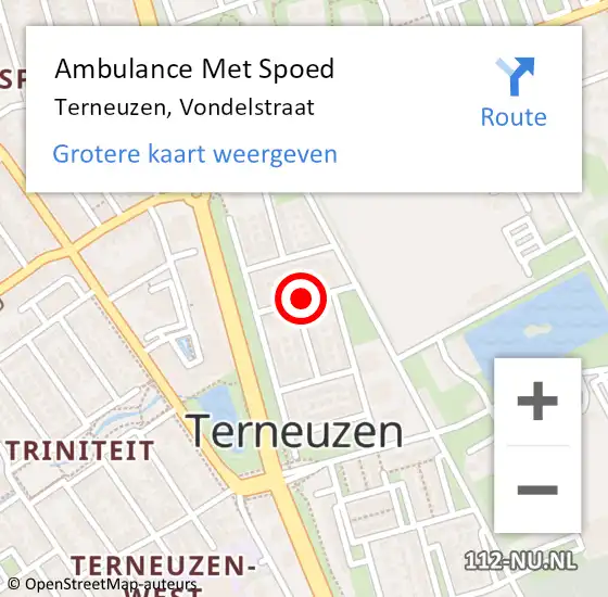 Locatie op kaart van de 112 melding: Ambulance Met Spoed Naar Terneuzen, Vondelstraat op 22 juli 2018 03:51