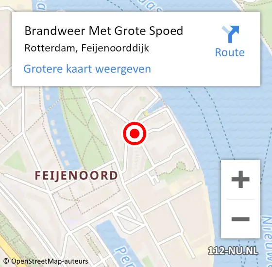 Locatie op kaart van de 112 melding: Brandweer Met Grote Spoed Naar Rotterdam, Feijenoorddijk op 22 juli 2018 03:52