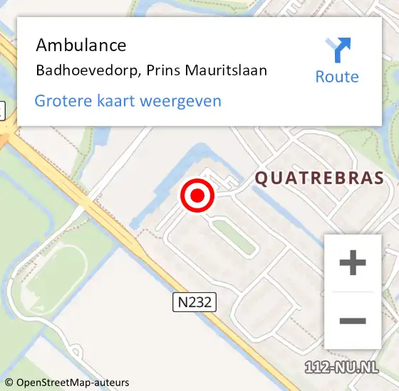 Locatie op kaart van de 112 melding: Ambulance Badhoevedorp, Prins Mauritslaan op 22 juli 2018 04:02