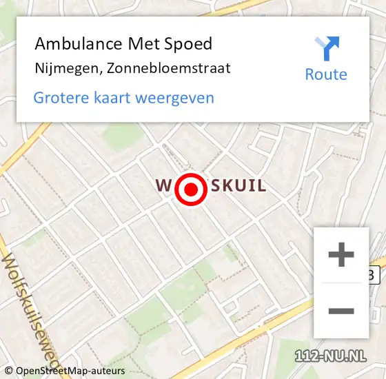 Locatie op kaart van de 112 melding: Ambulance Met Spoed Naar Nijmegen, Zonnebloemstraat op 22 juli 2018 04:14