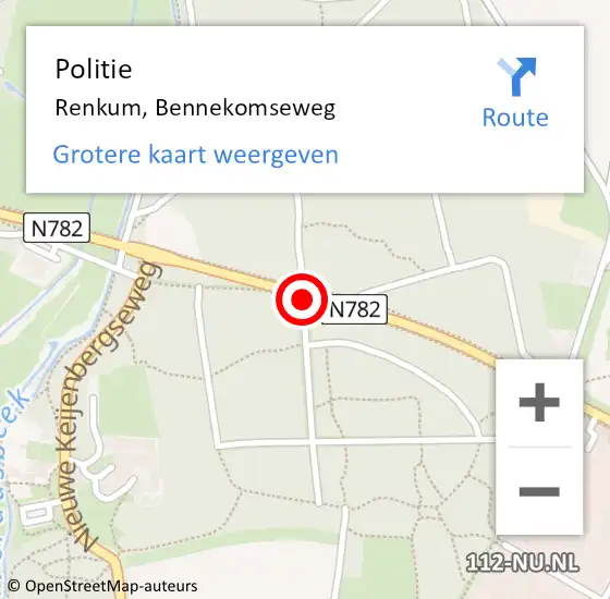 Locatie op kaart van de 112 melding: Politie Renkum, Bennekomseweg op 22 juli 2018 04:14