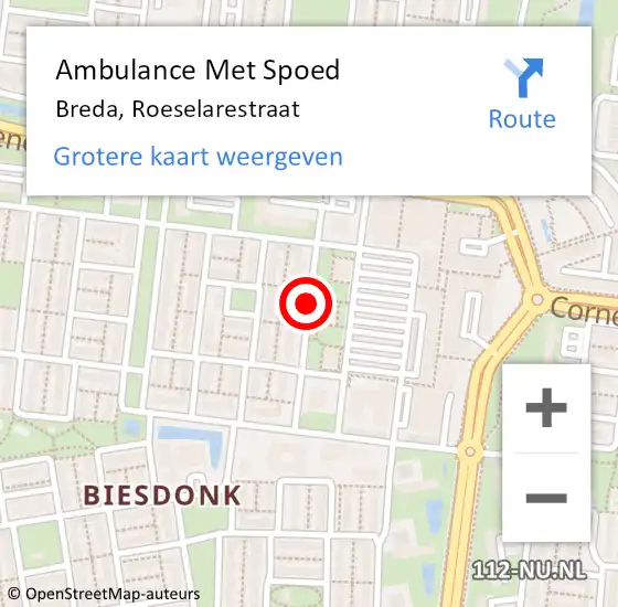 Locatie op kaart van de 112 melding: Ambulance Met Spoed Naar Breda, Roeselarestraat op 22 juli 2018 04:31