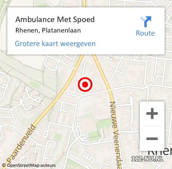 Locatie op kaart van de 112 melding: Ambulance Met Spoed Naar Rhenen, Platanenlaan op 22 juli 2018 05:17