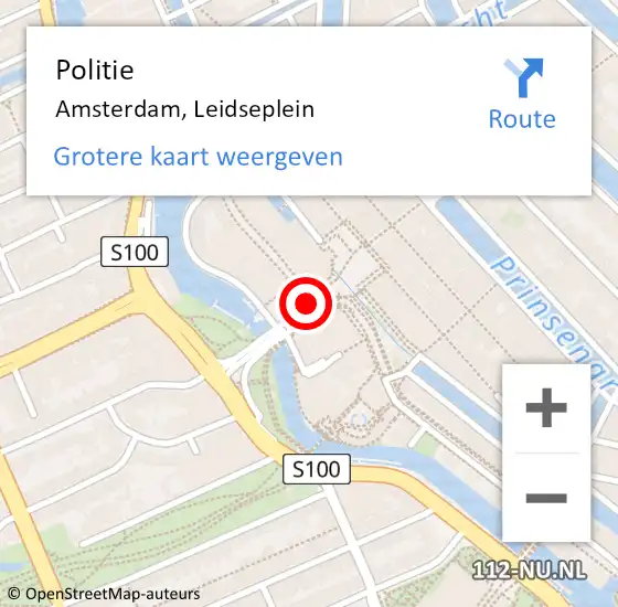 Locatie op kaart van de 112 melding: Politie Amsterdam, Leidseplein op 22 juli 2018 05:21