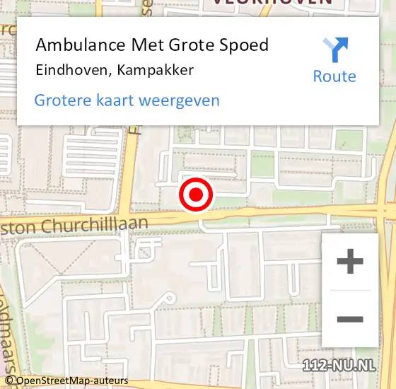 Locatie op kaart van de 112 melding: Ambulance Met Grote Spoed Naar Eindhoven, Kampakker op 22 juli 2018 06:06