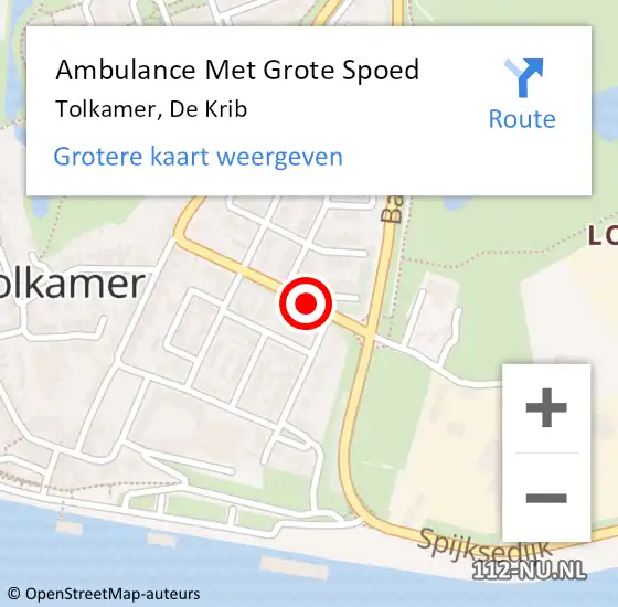 Locatie op kaart van de 112 melding: Ambulance Met Grote Spoed Naar Tolkamer, De Krib op 22 juli 2018 08:02