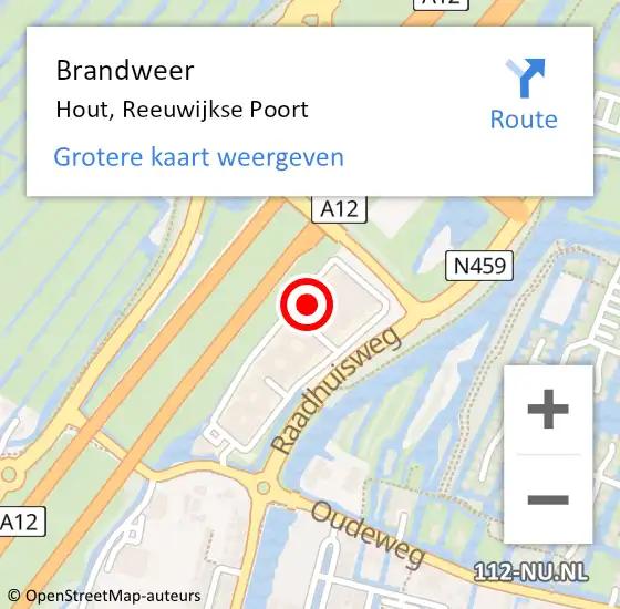 Locatie op kaart van de 112 melding: Brandweer Hout, Reeuwijkse Poort op 22 juli 2018 08:11