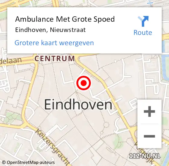 Locatie op kaart van de 112 melding: Ambulance Met Grote Spoed Naar Eindhoven, Nieuwstraat op 22 juli 2018 08:34