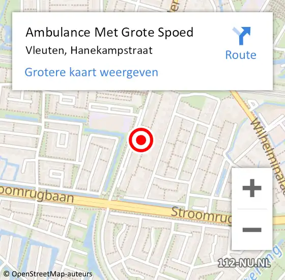 Locatie op kaart van de 112 melding: Ambulance Met Grote Spoed Naar Vleuten, Hanekampstraat op 22 juli 2018 09:31