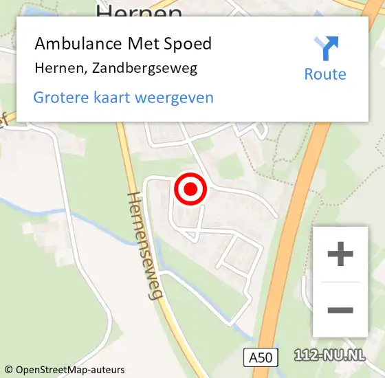 Locatie op kaart van de 112 melding: Ambulance Met Spoed Naar Hernen, Zandbergseweg op 3 maart 2014 18:12