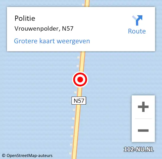 Locatie op kaart van de 112 melding: Politie Vrouwenpolder, N57 op 22 juli 2018 11:27
