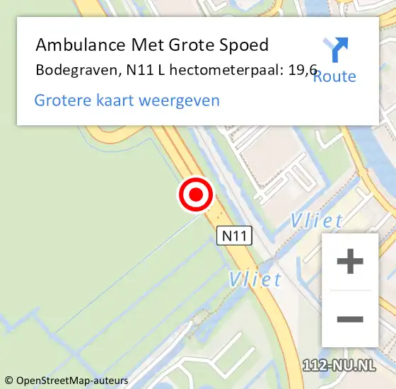Locatie op kaart van de 112 melding: Ambulance Met Grote Spoed Naar Bodegraven, N11 L hectometerpaal: 19,6 op 22 juli 2018 11:37