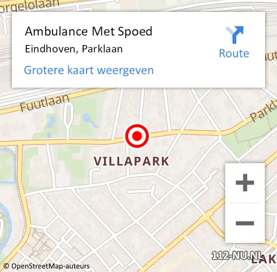 Locatie op kaart van de 112 melding: Ambulance Met Spoed Naar Eindhoven, Parklaan op 22 juli 2018 11:48
