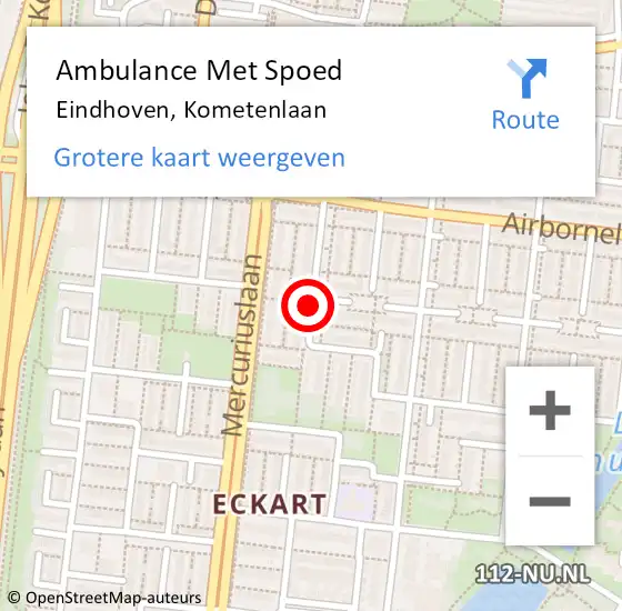 Locatie op kaart van de 112 melding: Ambulance Met Spoed Naar Eindhoven, Kometenlaan op 22 juli 2018 12:07
