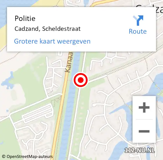 Locatie op kaart van de 112 melding: Politie Cadzand, Scheldestraat op 22 juli 2018 13:46