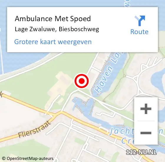 Locatie op kaart van de 112 melding: Ambulance Met Spoed Naar Lage Zwaluwe, Biesboschweg op 22 juli 2018 14:29