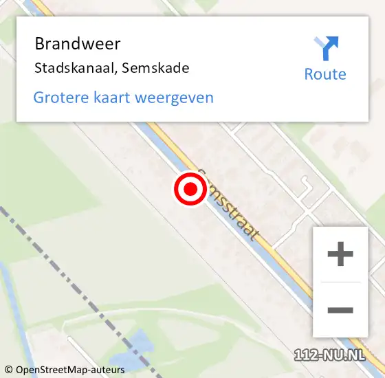 Locatie op kaart van de 112 melding: Brandweer Stadskanaal, Semskade op 22 juli 2018 15:03