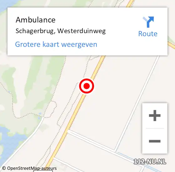 Locatie op kaart van de 112 melding: Ambulance Schagerbrug, Westerduinweg op 22 juli 2018 15:10