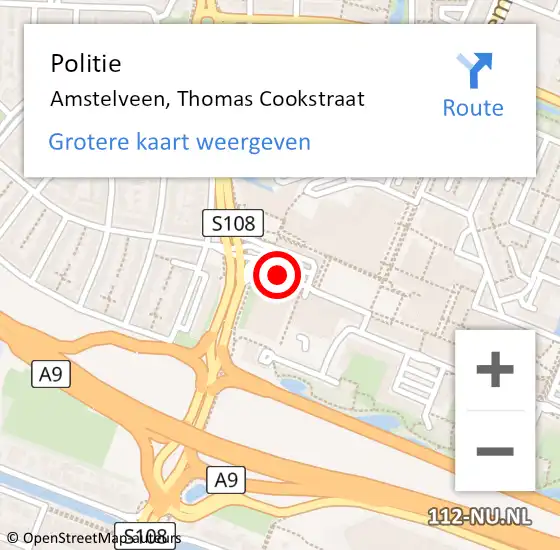 Locatie op kaart van de 112 melding: Politie Amstelveen, Thomas Cookstraat op 3 maart 2014 18:20