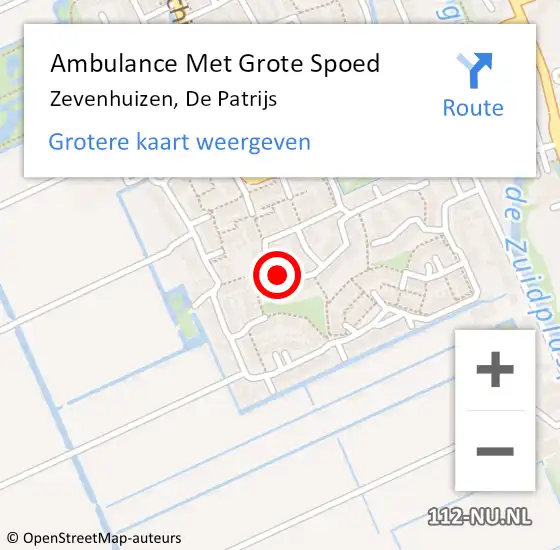 Locatie op kaart van de 112 melding: Ambulance Met Grote Spoed Naar Zevenhuizen, De Patrijs op 22 juli 2018 15:58