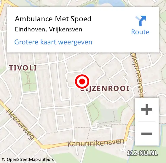 Locatie op kaart van de 112 melding: Ambulance Met Spoed Naar Eindhoven, Vrijkensven op 22 juli 2018 18:22