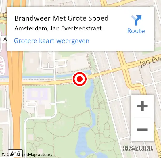 Locatie op kaart van de 112 melding: Brandweer Met Grote Spoed Naar Amsterdam, Jan Evertsenstraat op 22 juli 2018 18:51