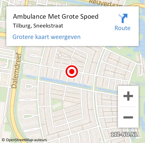 Locatie op kaart van de 112 melding: Ambulance Met Grote Spoed Naar Tilburg, Sneekstraat op 22 juli 2018 18:52