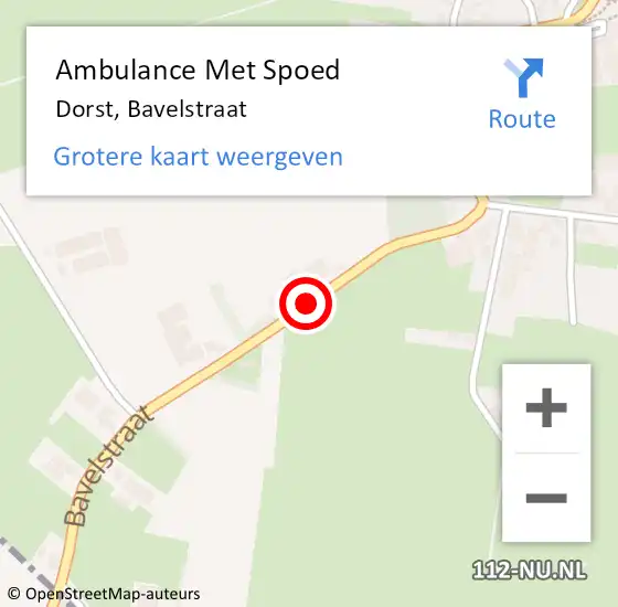 Locatie op kaart van de 112 melding: Ambulance Met Spoed Naar Dorst, Bavelstraat op 22 juli 2018 19:07