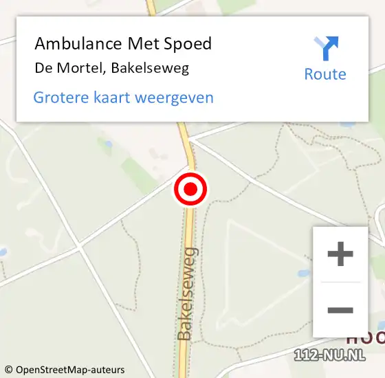 Locatie op kaart van de 112 melding: Ambulance Met Spoed Naar De Mortel, Bakelseweg op 22 juli 2018 19:26