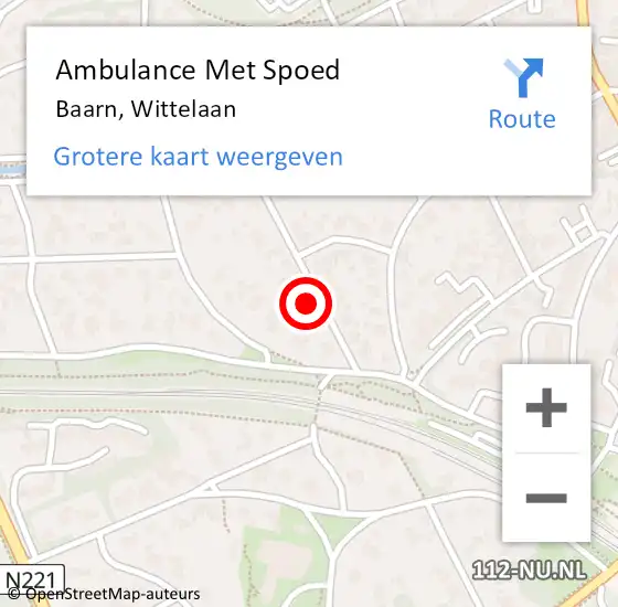 Locatie op kaart van de 112 melding: Ambulance Met Spoed Naar Baarn, Wittelaan op 22 juli 2018 19:34