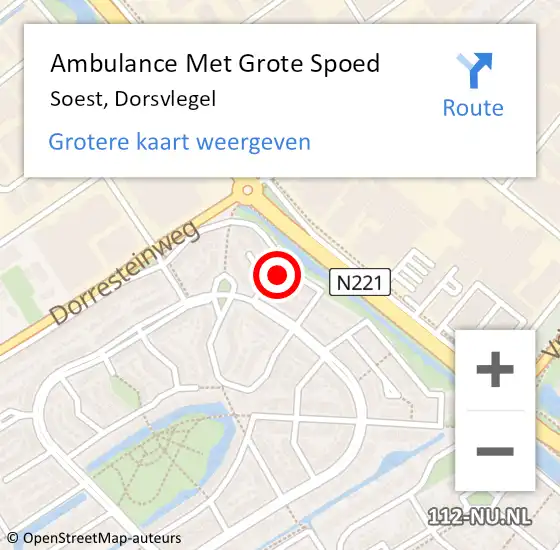 Locatie op kaart van de 112 melding: Ambulance Met Grote Spoed Naar Soest, Dorsvlegel op 22 juli 2018 20:12