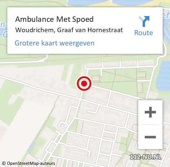 Locatie op kaart van de 112 melding: Ambulance Met Spoed Naar Woudrichem, Graaf van Hornestraat op 22 juli 2018 20:22