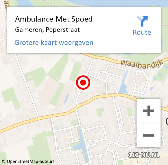 Locatie op kaart van de 112 melding: Ambulance Met Spoed Naar Gameren, Peperstraat op 22 juli 2018 20:54