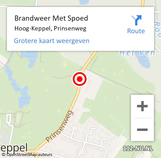 Locatie op kaart van de 112 melding: Brandweer Met Spoed Naar Hoog-Keppel, Prinsenweg op 22 juli 2018 21:49