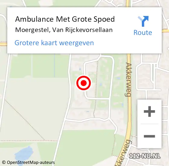 Locatie op kaart van de 112 melding: Ambulance Met Grote Spoed Naar Moergestel, Van Rijckevorsellaan op 22 juli 2018 22:10