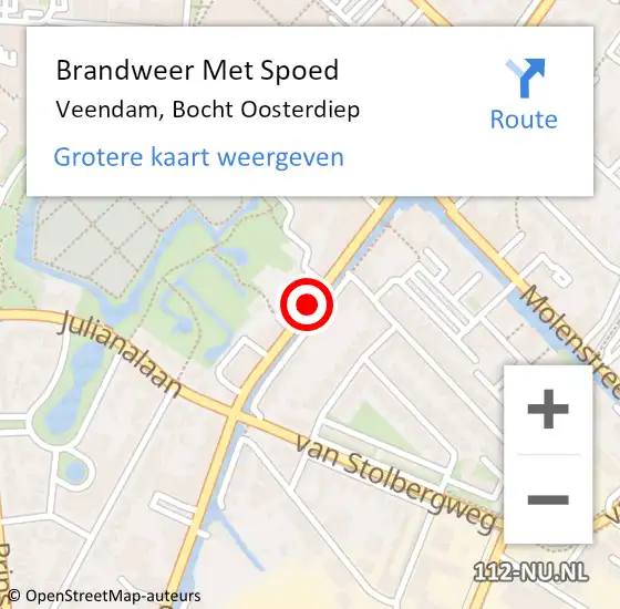 Locatie op kaart van de 112 melding: Brandweer Met Spoed Naar Veendam, Bocht Oosterdiep op 22 juli 2018 22:29