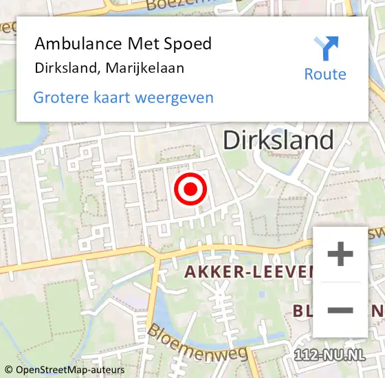 Locatie op kaart van de 112 melding: Ambulance Met Spoed Naar Dirksland, Marijkelaan op 22 juli 2018 23:44