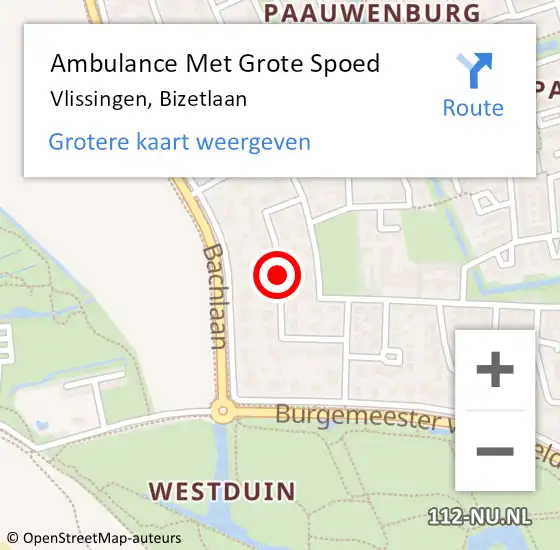 Locatie op kaart van de 112 melding: Ambulance Met Grote Spoed Naar Vlissingen, Bizetlaan op 23 juli 2018 00:06