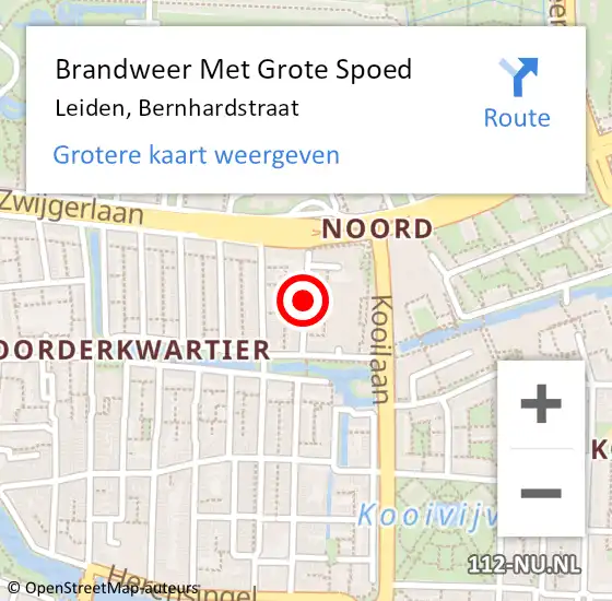 Locatie op kaart van de 112 melding: Brandweer Met Grote Spoed Naar Leiden, Bernhardstraat op 23 juli 2018 00:22