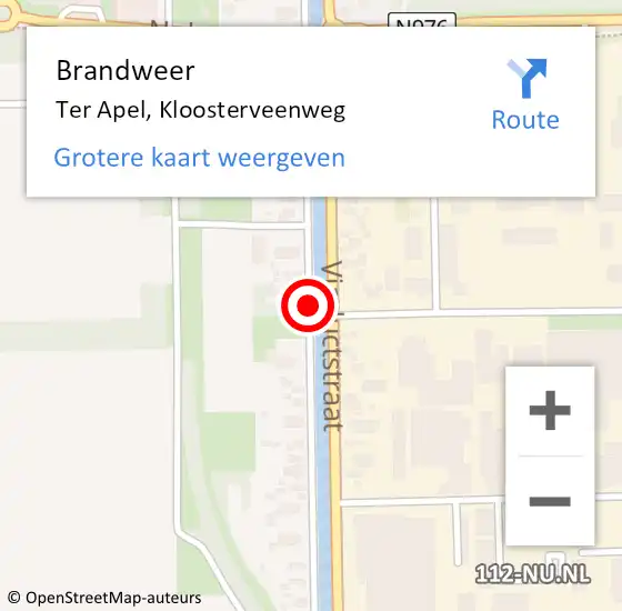 Locatie op kaart van de 112 melding: Brandweer Ter Apel, Kloosterveenweg op 23 juli 2018 01:43