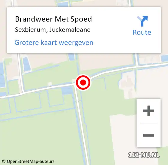 Locatie op kaart van de 112 melding: Brandweer Met Spoed Naar Sexbierum, Juckemaleane op 23 juli 2018 02:21