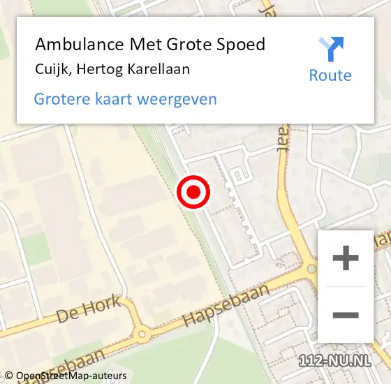 Locatie op kaart van de 112 melding: Ambulance Met Grote Spoed Naar Cuijk, Hertog Karellaan op 23 juli 2018 03:53