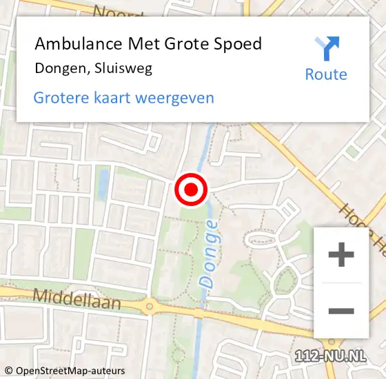 Locatie op kaart van de 112 melding: Ambulance Met Grote Spoed Naar Dongen, Sluisweg op 23 juli 2018 05:47