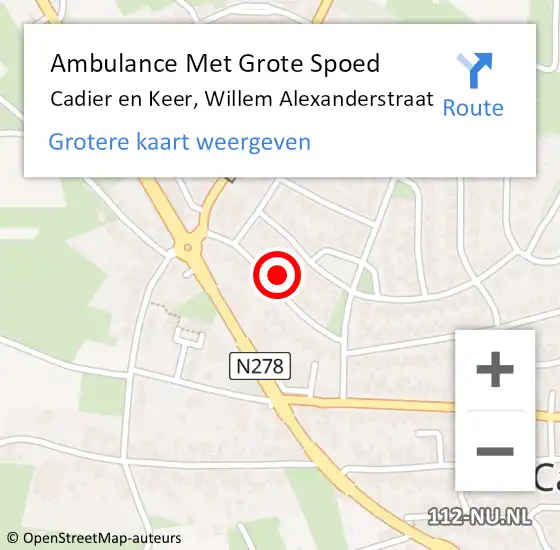 Locatie op kaart van de 112 melding: Ambulance Met Grote Spoed Naar Cadier en Keer, Willem Alexanderstraat op 3 maart 2014 18:52