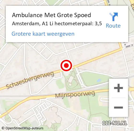 Locatie op kaart van de 112 melding: Ambulance Met Grote Spoed Naar Amsterdam, A1 Li hectometerpaal: 3,4 op 23 juli 2018 08:46