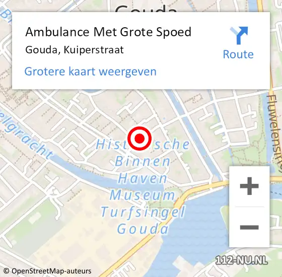 Locatie op kaart van de 112 melding: Ambulance Met Grote Spoed Naar Gouda, Kuiperstraat op 23 juli 2018 08:48