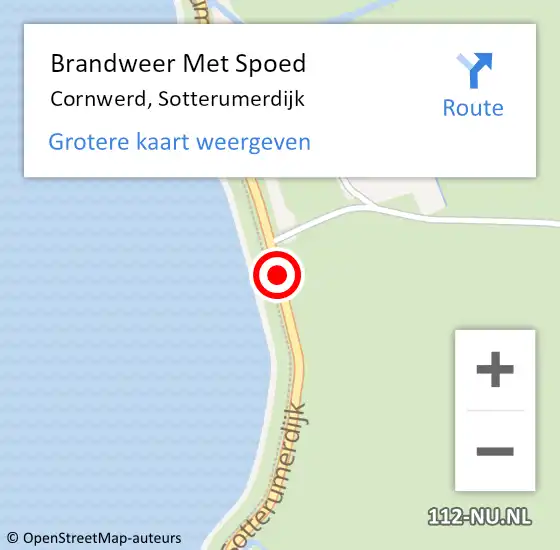 Locatie op kaart van de 112 melding: Brandweer Met Spoed Naar Cornwerd, Sotterumerdijk op 23 juli 2018 08:52