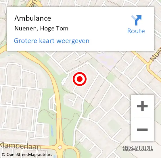 Locatie op kaart van de 112 melding: Ambulance Nuenen, Hoge Tom op 23 juli 2018 08:57