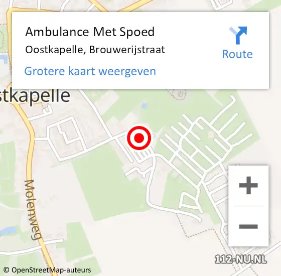 Locatie op kaart van de 112 melding: Ambulance Met Spoed Naar Oostkapelle, Brouwerijstraat op 23 juli 2018 09:02