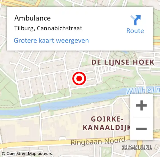 Locatie op kaart van de 112 melding: Ambulance Tilburg, Cannabichstraat op 23 juli 2018 10:49